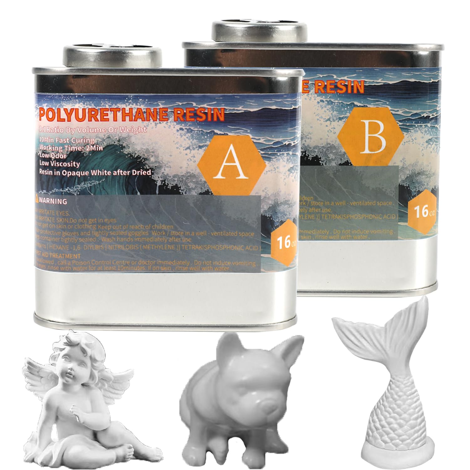 Polyurethane Casting Resin 32oz 2-Part Resin and Hardener Kit Set DIY for Art, Crafts, Model,Figurines, Including 3 pcs Measuring Cups, 3pcs Sticks, 1 Pair Rubber Gloves (Clear)