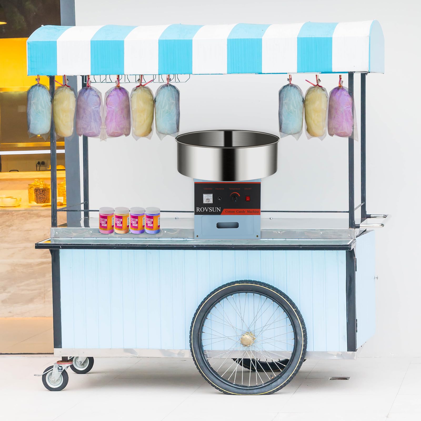 ROVSUN Cotton Candy Machine 21 Inch, Electric Cotton Candy Maker Machine Candy Floss Machine w/Stainless Steel Bowl, Sugar Scoop and Large Storage Drawer Commercial Home Party Carnival, Blue
