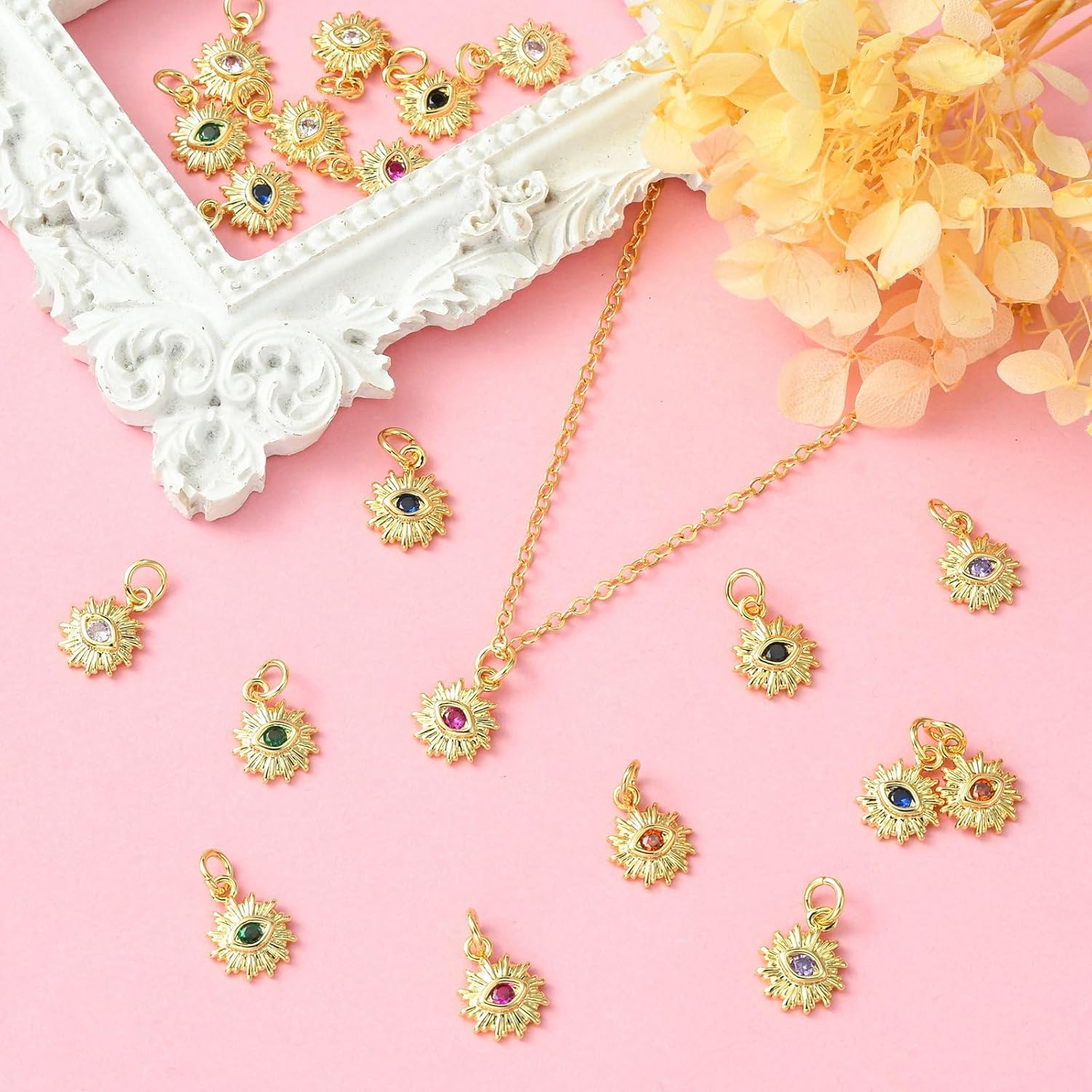KitBeads 20pcs 18K Gold Plated Evil Eye Charms with Cubic Zirconia for Jewelry Making - Image 5