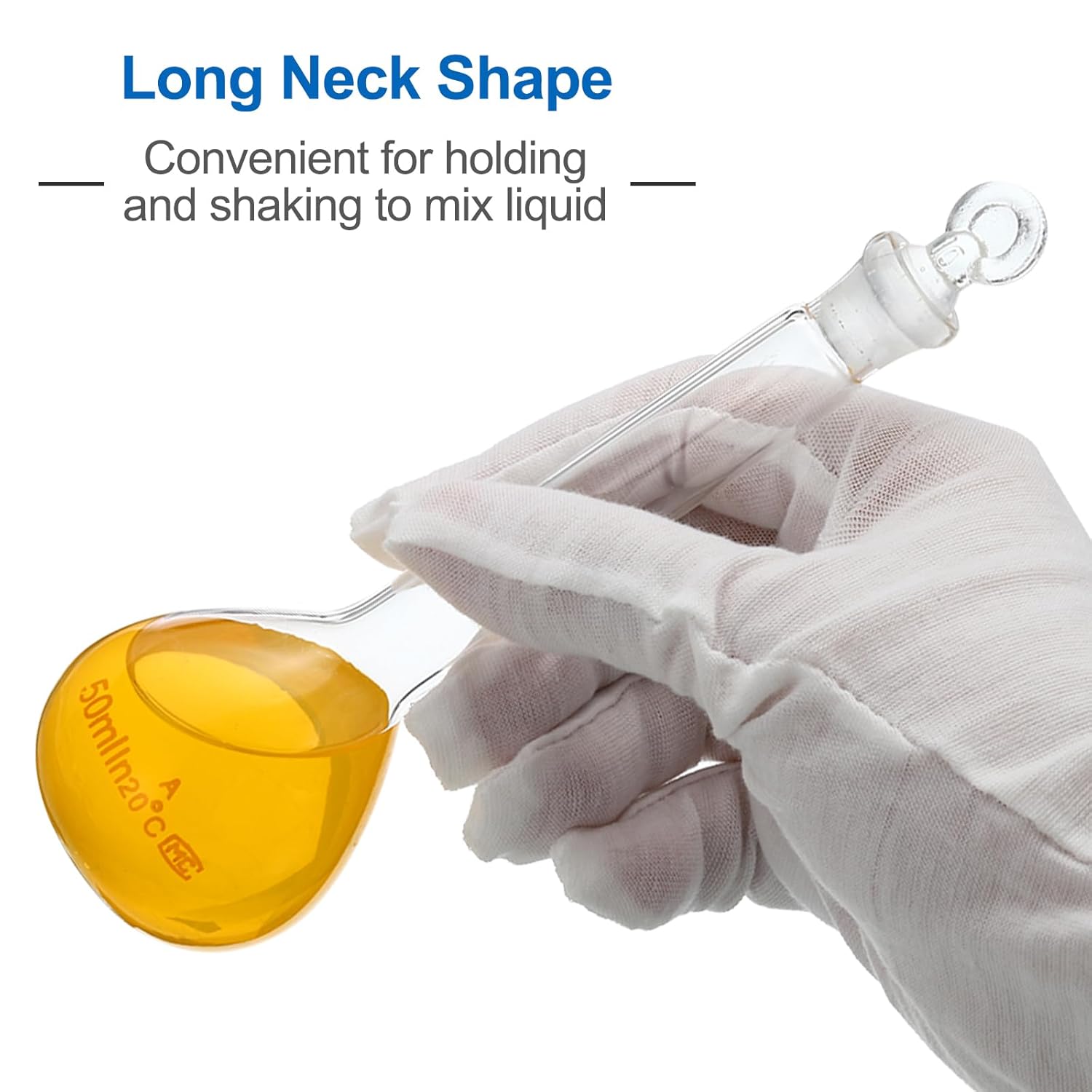 PATIKIL 50ml Volumetric Flask, 10Pcs 3.3 Borosilicate Glass Graduated Volumetric Measuring Flask with Glass Stopper Tolerance 0.12ml for Lab Experiment, Clear