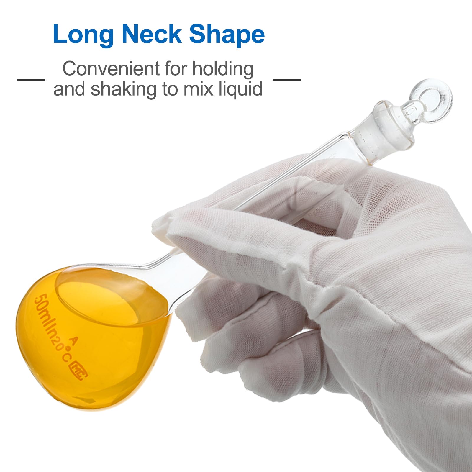 PATIKIL Fiole Jaugée de 50 ml, Lot de 10 Fioles Jaugées Graduées en Verre Borosilicate 3.3 avec Bouchon en Verre, Tolérance de 0.12 ml pour les Expériences en Laboratoire, Transparente