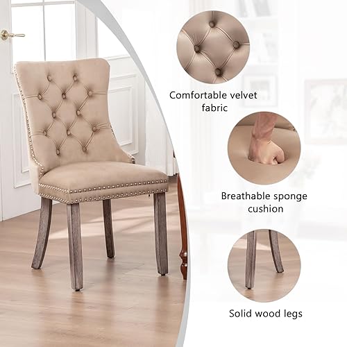 Miniatura 5 de Juego de 4 sillas de comedor de terciopelo, sillas de comedor tapizadas con ribete de anillo y botón trasero, asientos modernos para cocina,
