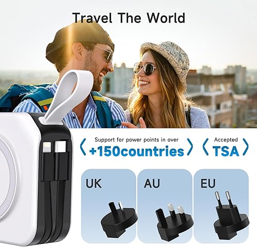 Miniatura 3 de Powerpack - Banco de energía de viaje universal 5 en 1, para batería Magsafe, banco de energía de 10000 mAh con cable integrado, cargador portátil