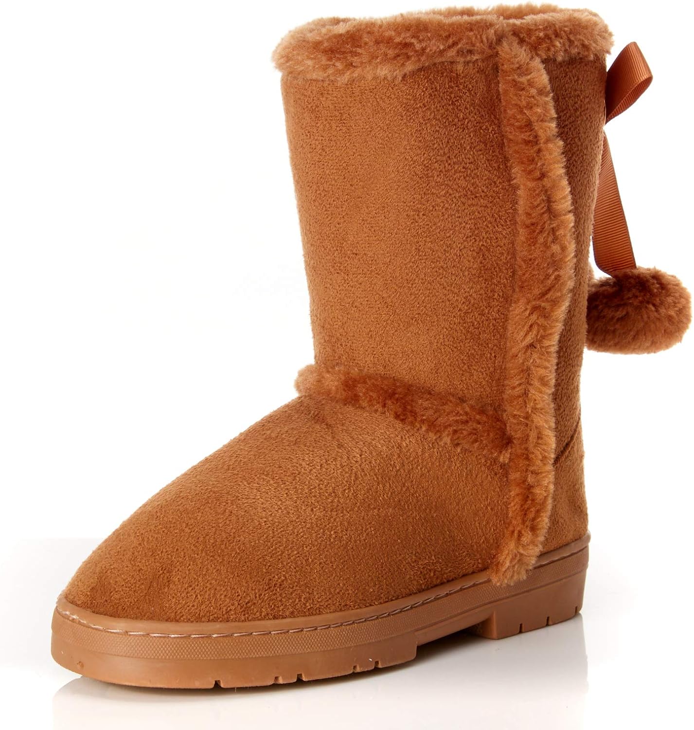 bebe Girls Fur Trim Winter Boots with Back Lace Pom-Poms (ToddlerLittle GirlBig Girl)