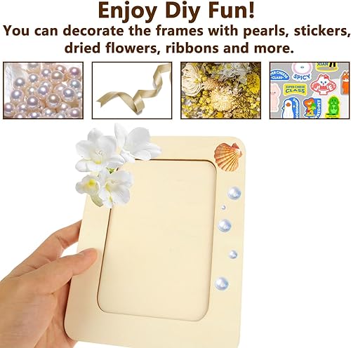 Vista 5 de 20 marcos de fotos de madera para manualidades, marcos de fotos de madera maciza sin terminar para fotos de 4 x 6 pulgadas, marcos de fotos