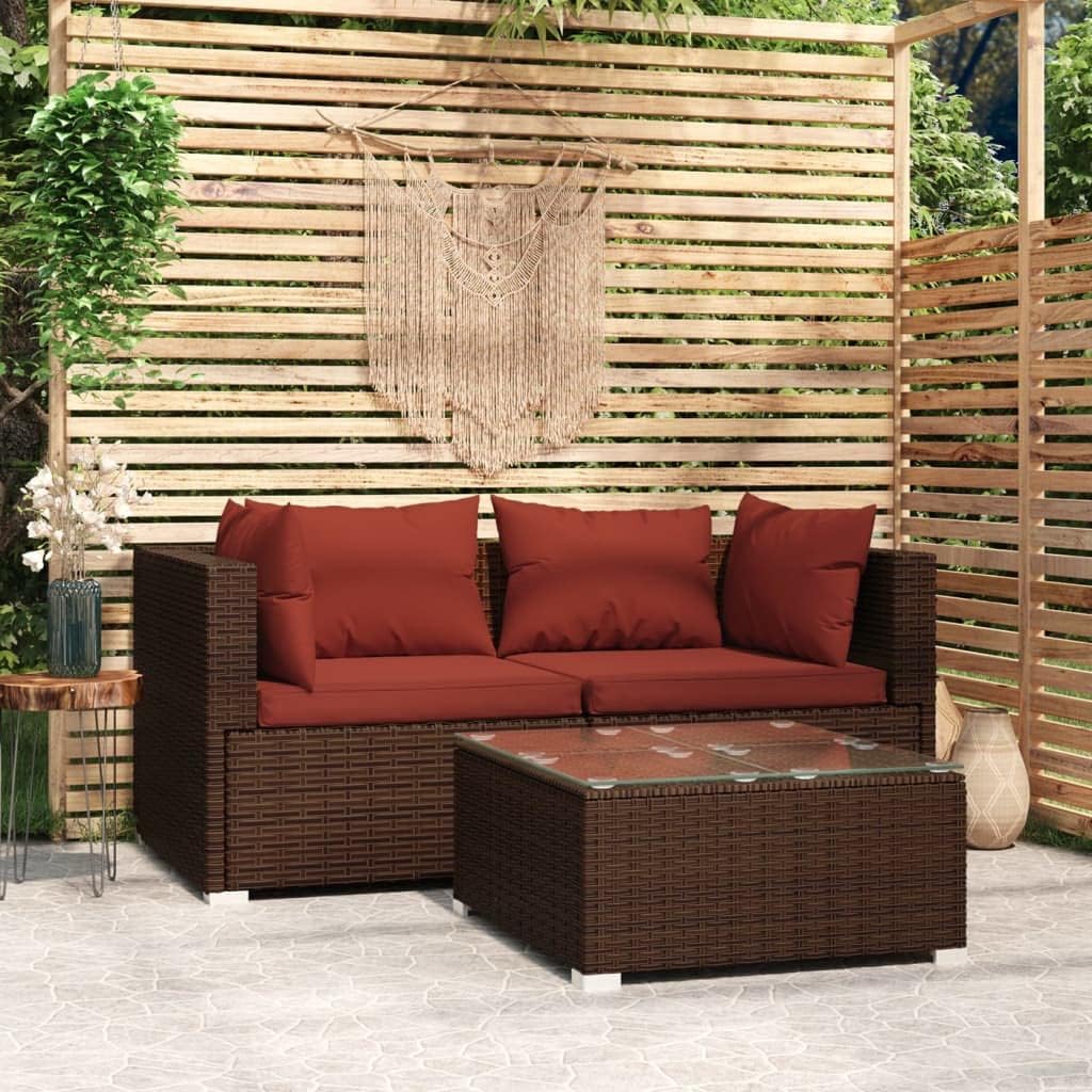 vidaXL Patio Lounge Set with Cushions, Patio Modular Couch, Seating for Garden Outside, Sectional Sofa, Outdoor Furniture, Brown Poly Rattan 3 Piece