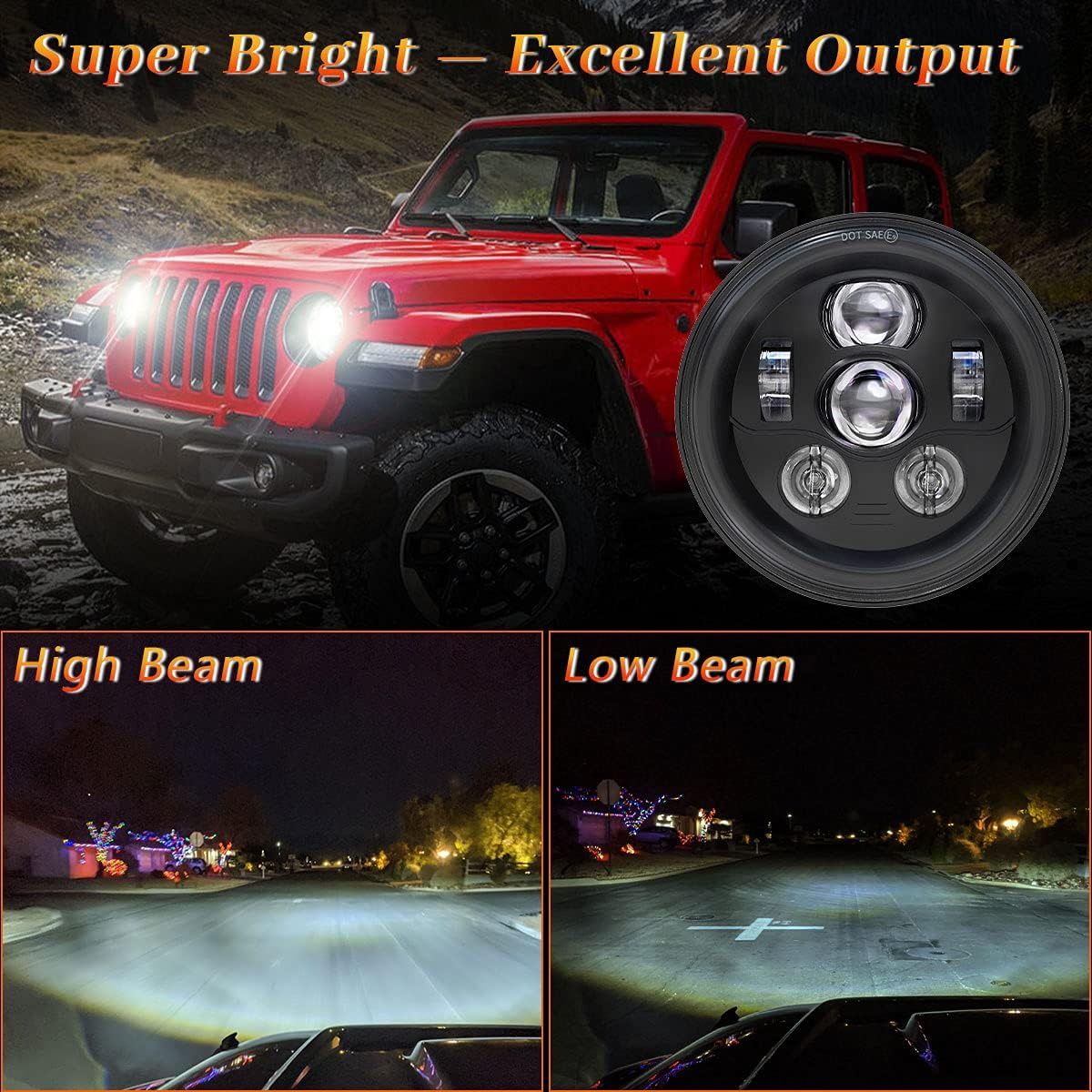 🔥 Cаѕhbасk uр tо 70% DOT Approved 7 Inch Round LED Headlights with High Low Beam Compatible with Jeep Wrangler JK JKU TJ LJ CJ 4 Door 2 Door Hummer H1 H2 H6024 Headlamp Replacement 6 Bulbs (Black)