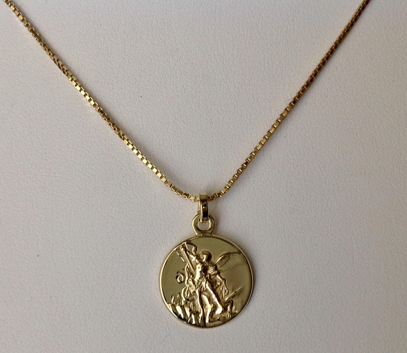 I G J MEDAGLIA DI SAN MICHELE ARCANGELO IN ARGENTO 925 PLACCATA ORO CON CATENINA IN ARGENTO 925