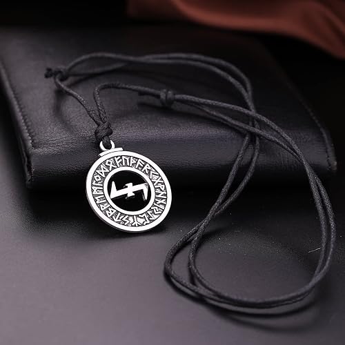 Miniatura 3 de Wolfsangel - Collar de cuerda de cera para anciano Futhark Runes, pulsera de trigo con runas vikingas, regalo de joyería vintage para hombres y