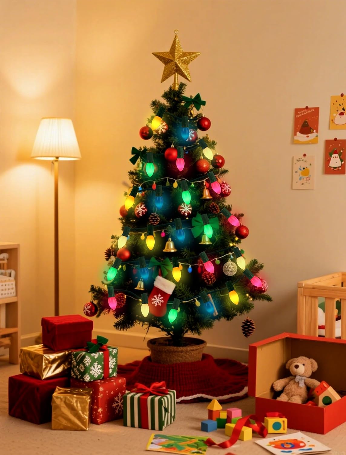 30-Pack C7 Vintage Tungsten Filament Replacement Bulbs, Opaque Ceramic-Style Multicolor Christmas Light Bulbs, Shatterproof with E12 Base for a Classic Holiday Look