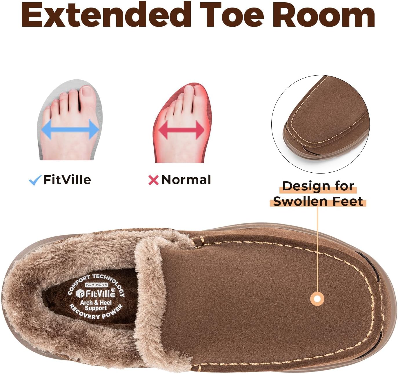 FitVille Extra Wide Men Slippers Slip-on House Slipper Non Slip Orthopedic Winter Shoes for Flat Feet Indoor & Outdoor - Image 3