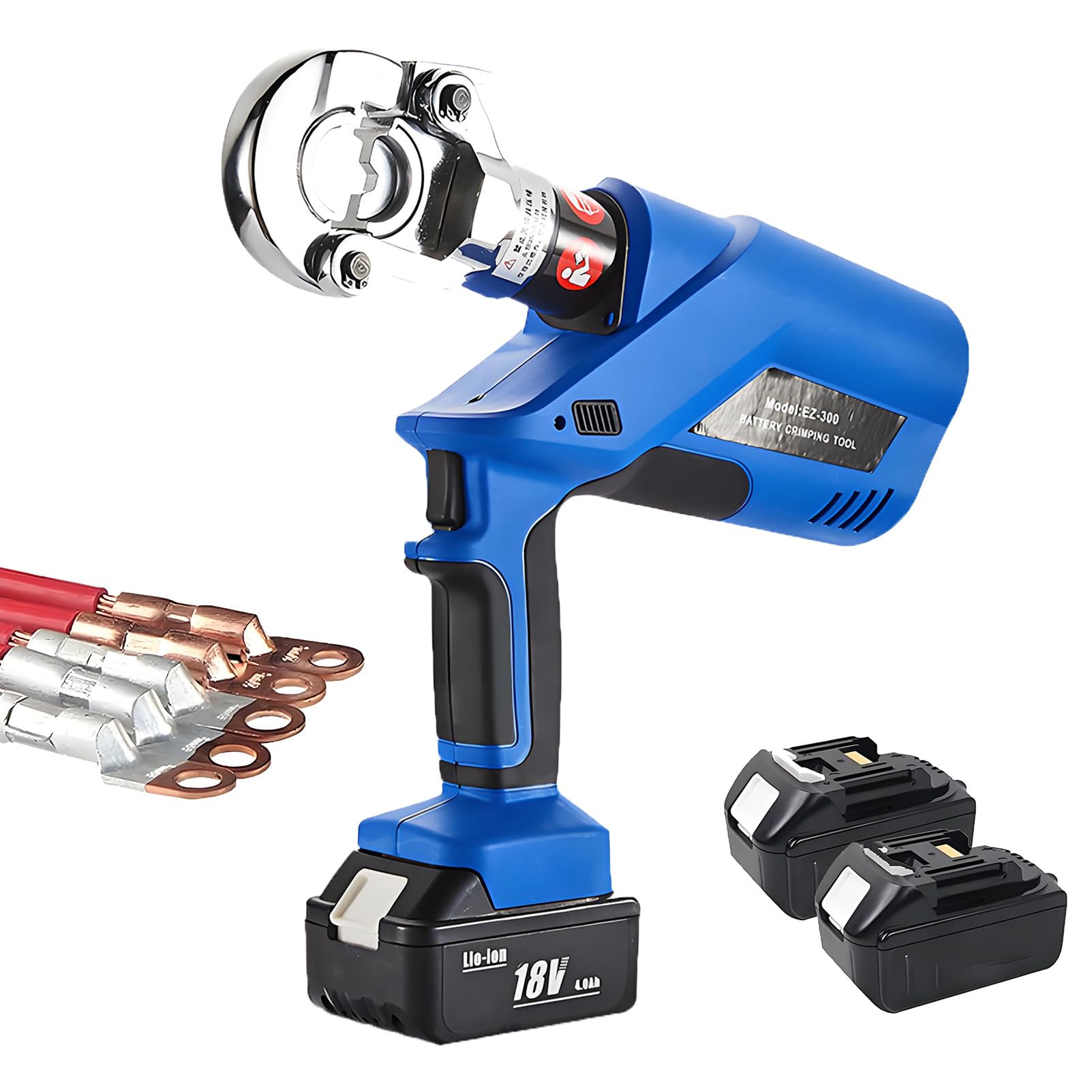 Herramienta de Crimpado Electrohidráulica, Crimpadora de Terminales de Cable Hidráulica Industrial Electricos Bateria, Incluye Juegos de Matrices para Terminales de CU/Al EZ-300