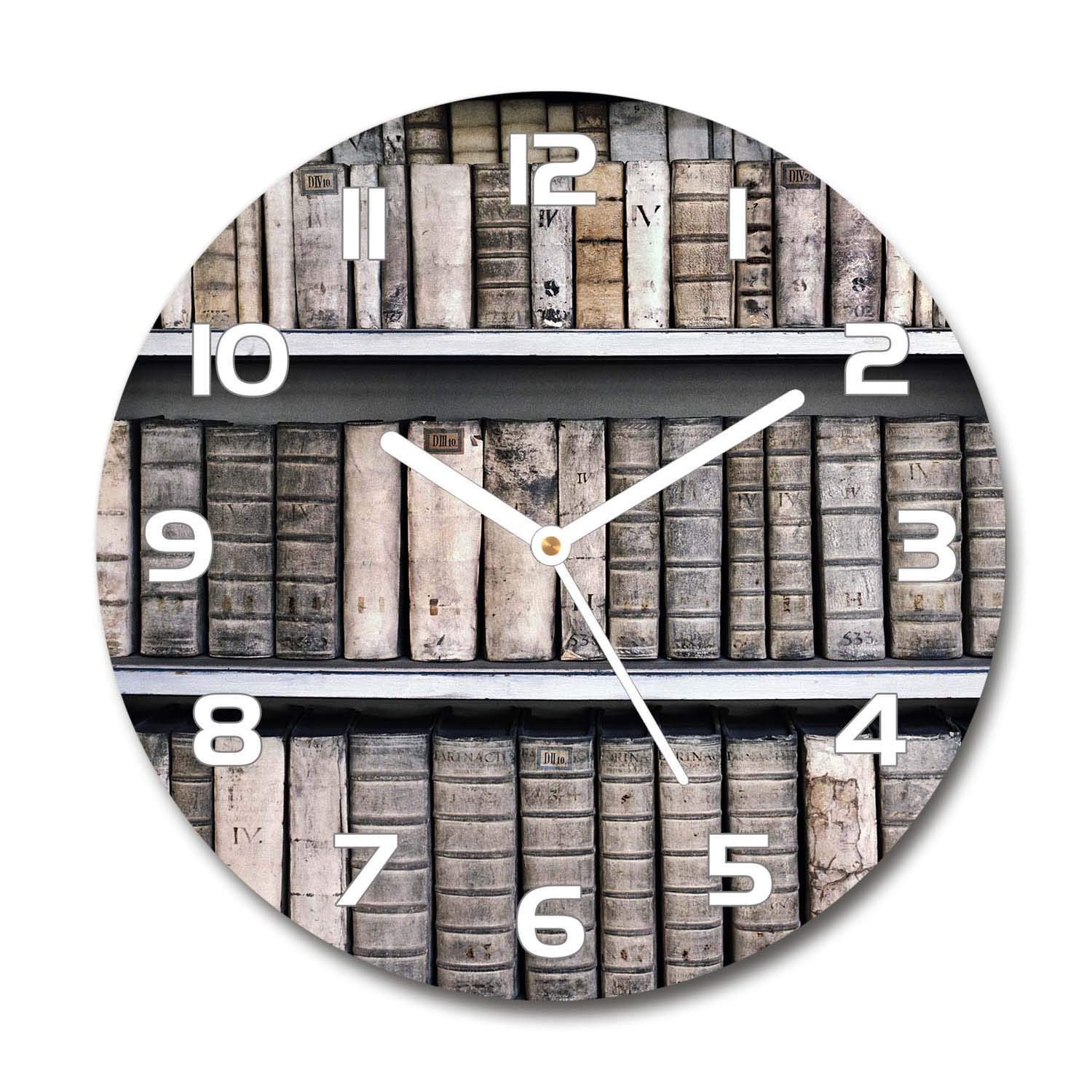 Horloge en verre 60x60cm Tulup bibliothèque silencieuse pour salon design