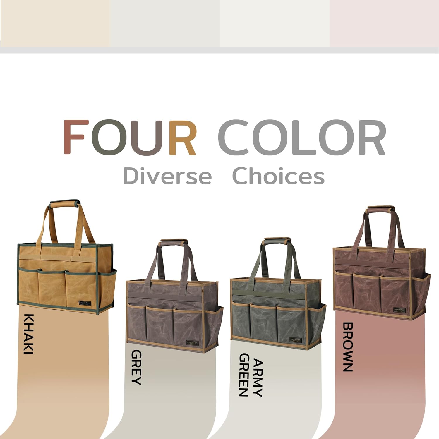 Heavy-Duty Waxed Canvas Tool Tote Bag – Large Capacity Tool Organizer with 14 External Pockets & Padded Handle | Durable Storage Tote for Contractors, Electricians & DIY (16.5" x 7" x 12", Khaki) - Image 6