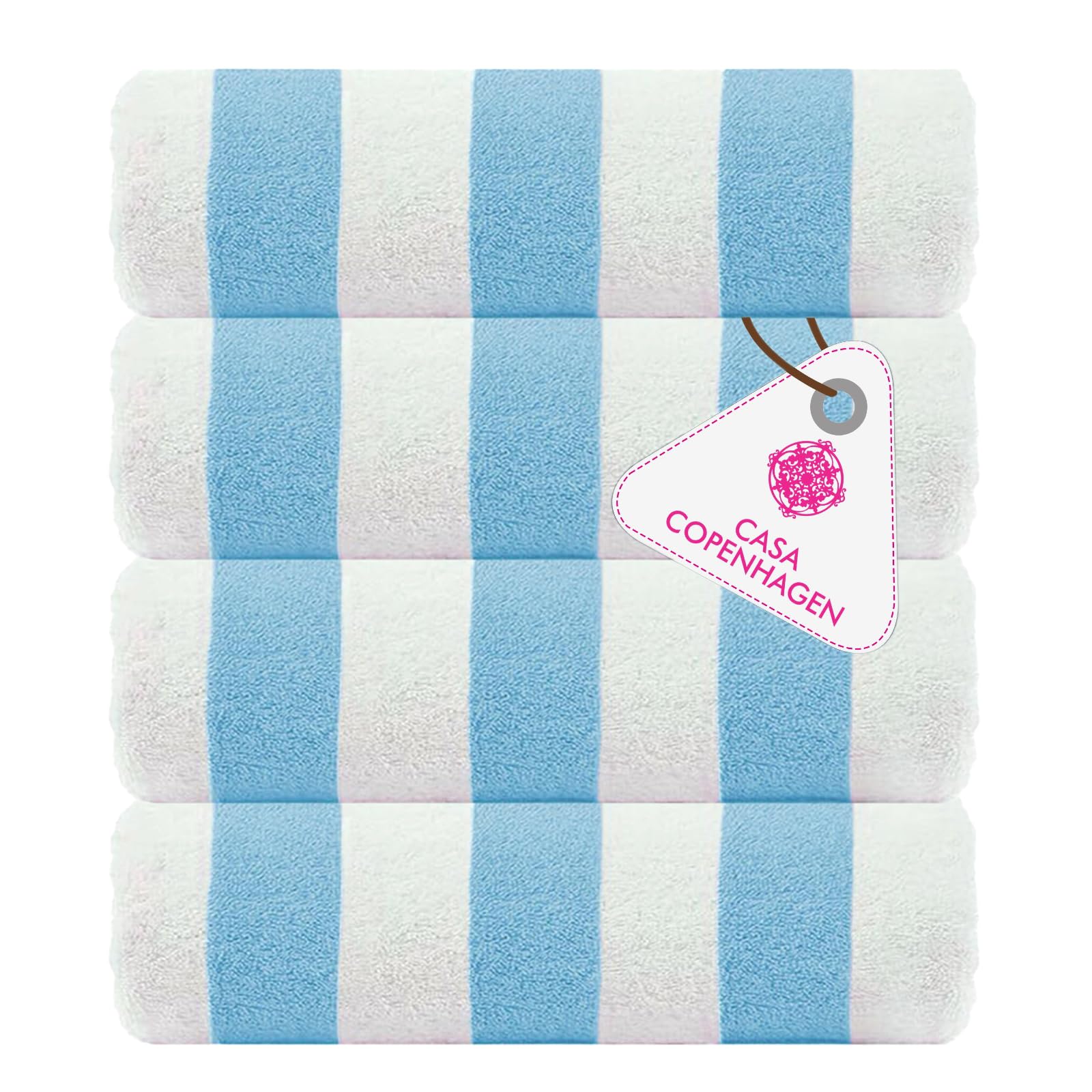 Casa Copenhagen Set Regalo 4 Toallas Playa algodón, 75x150cm, Azul bebé | Cabana – Toalla de piscina grande de 100 % algodón egipcio – 150 x 75 cm (set de regalo para mujer y hombre)