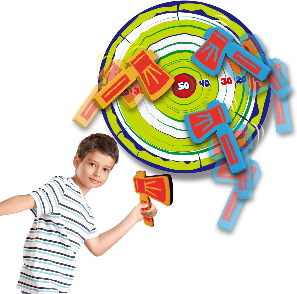 Liberty Imports Foam Axe Throwing Game - Indoor Outdoor Toy Lumberjack Hatchet Toss Ax Game with 4 Foam Axes, One 22 Easy Fold Target for Kids and Adults