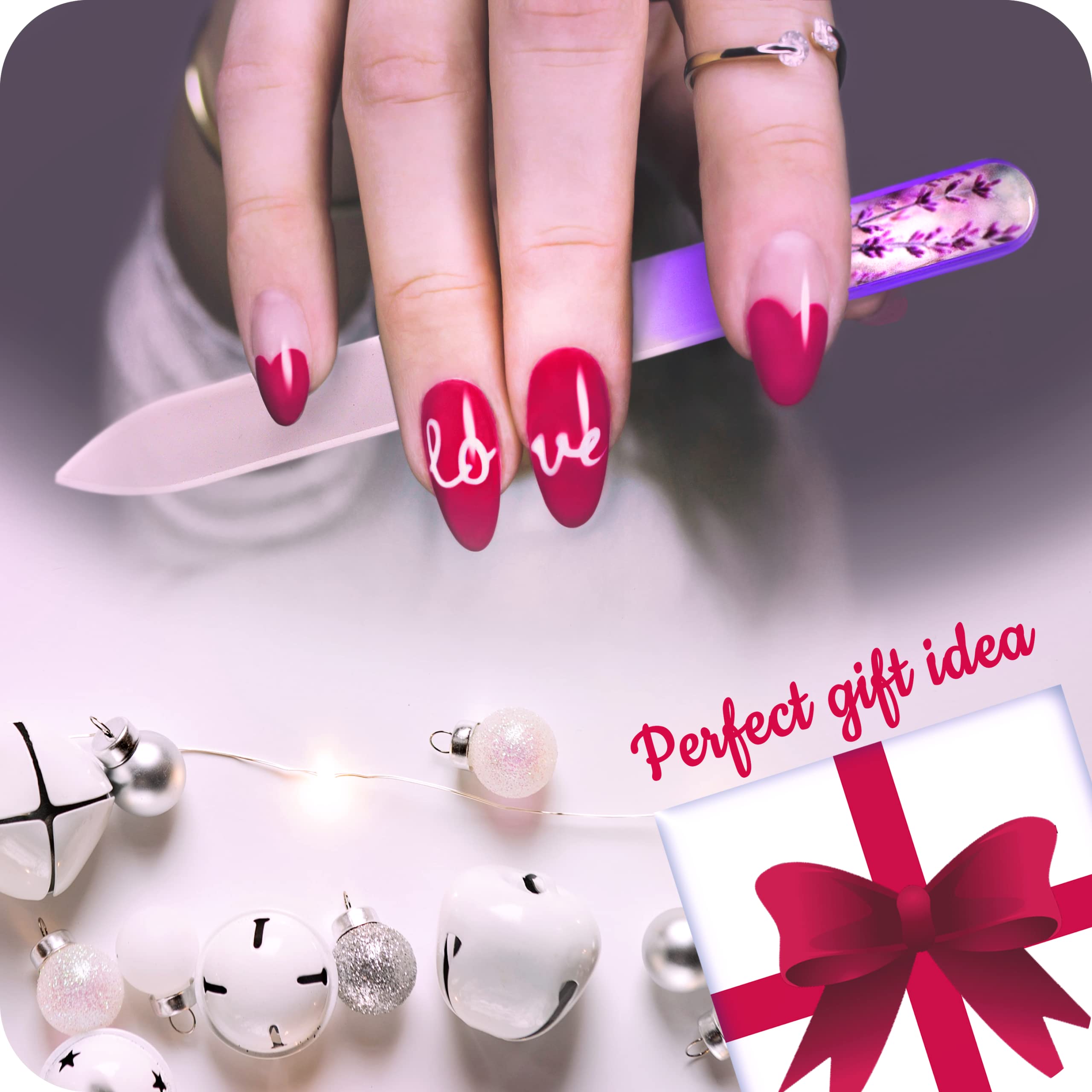 Lima de uñas de vidrio checo genuino 3D con bolsa de terciopelo – doble cara grabado diferente superficie de grano, cuidado profesional de uñas y arte, manicura y pedicura, calidad de la UE por 7