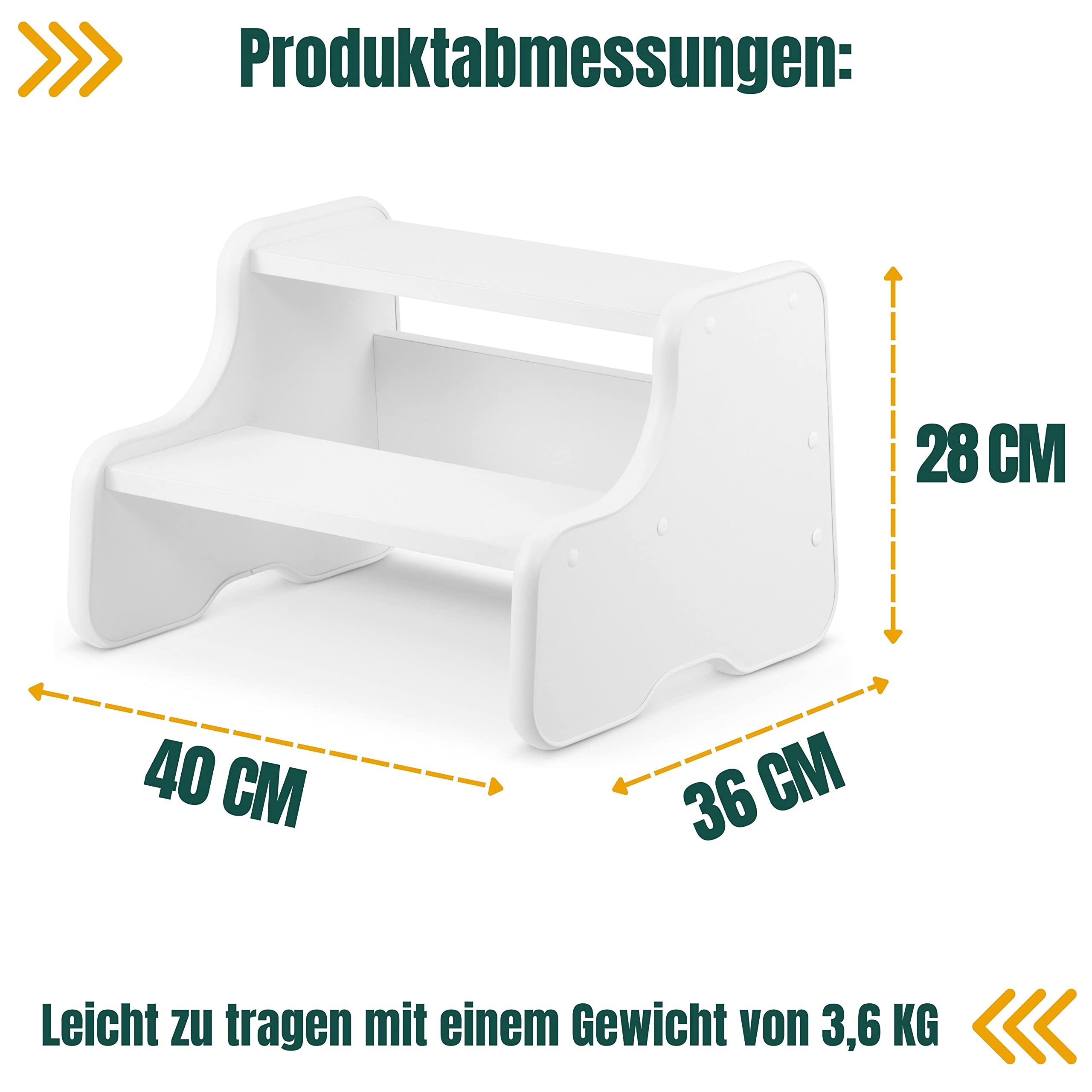 defiPad Taburete de Madera con 2 peldaños, Taburete de Madera para niños, Taburete para escaleras, Muebles Infantiles para baño, Cocina, habitación Infantil a Partir de 2 años, Taburete de Inodoro