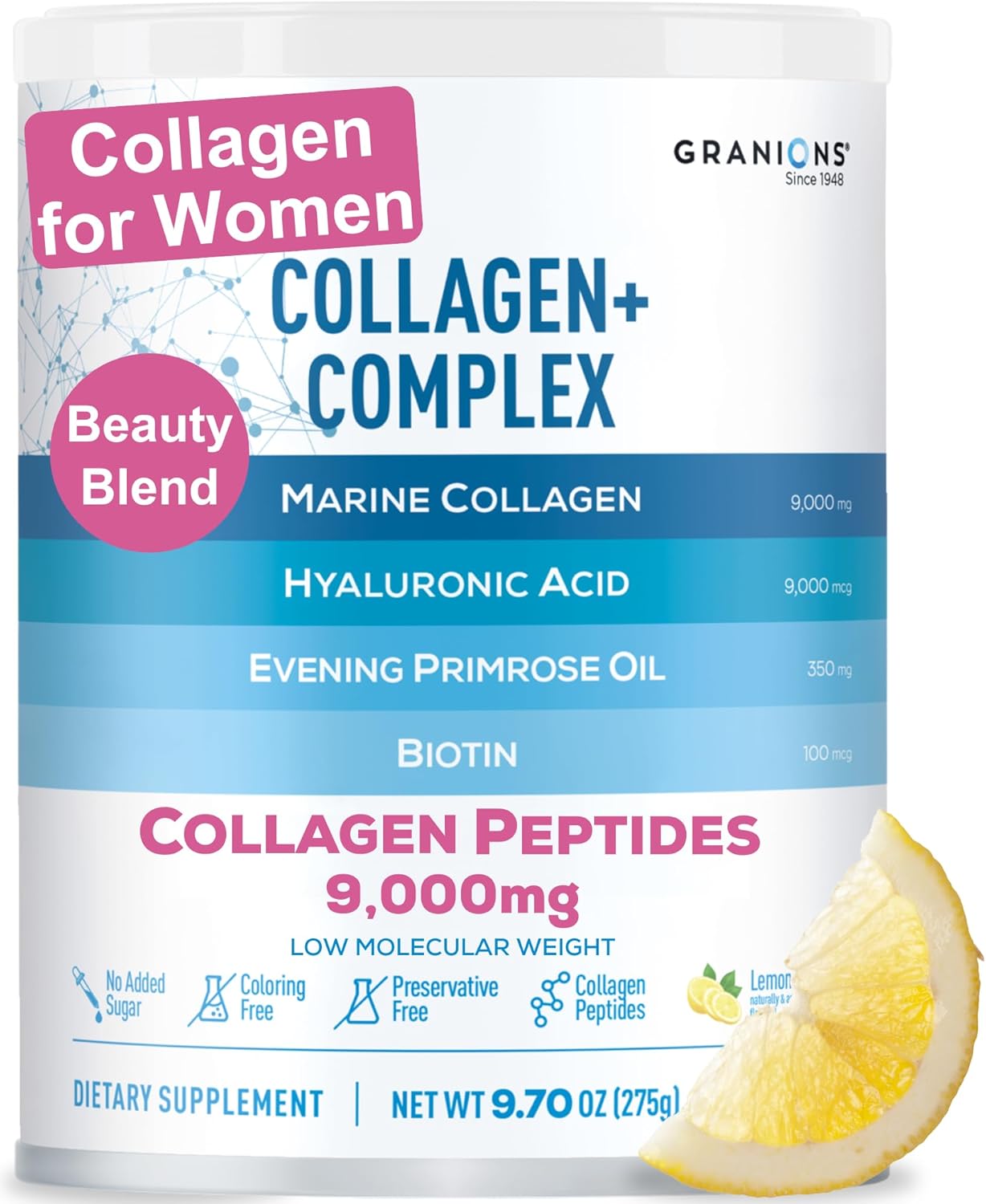 Granions Collagen Complex CoQ10, Marine Collagen Lemon Powder and Marine Collagen Pomegranate Powder Bundle