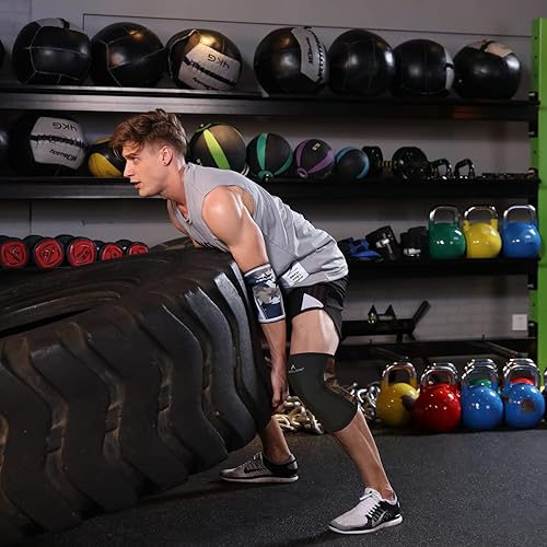 Miniatura 10 de AEOLOS Rodilleras para levantamiento de pesas (1 par), rodilleras de compresión de 0.236 pulgadas para levantamiento de potencia, sentadillas y