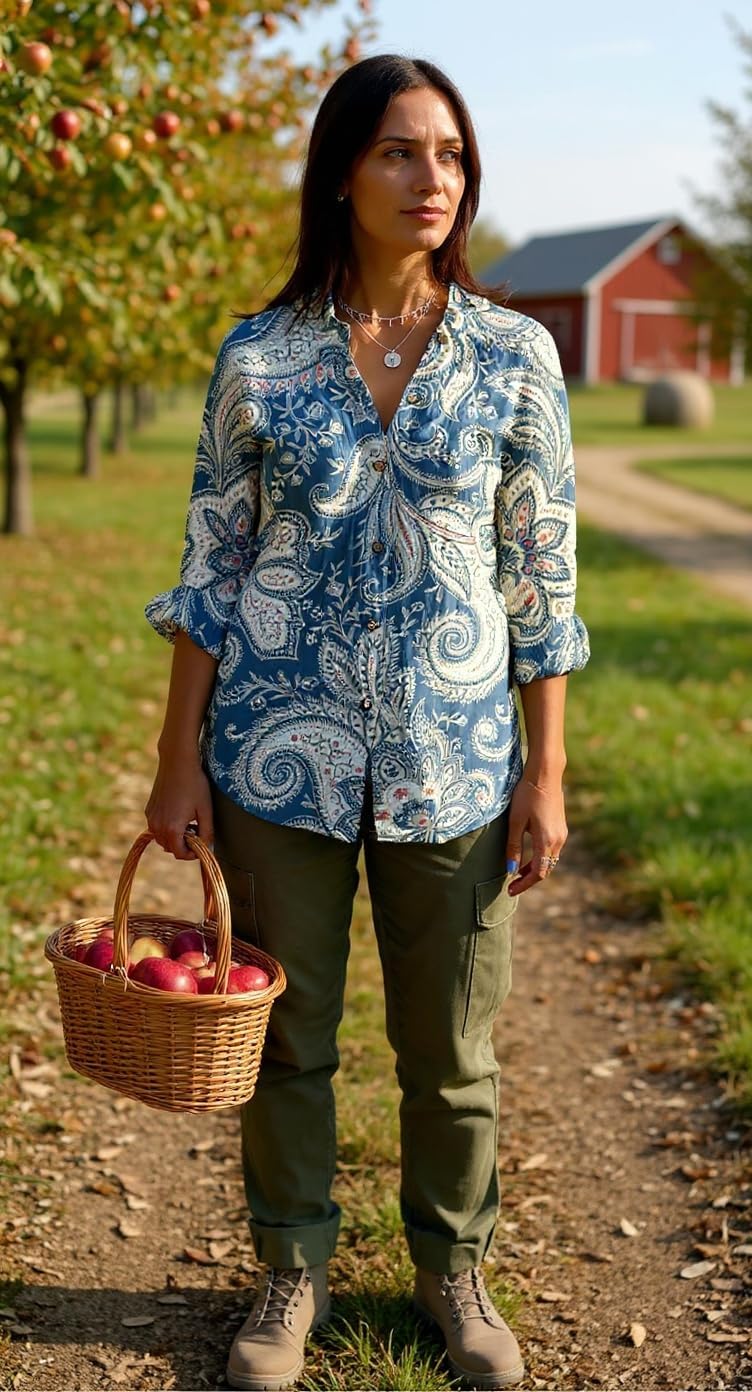 Women's Boho Long Sleeve Button Up Linen Shirts Casual Floral Collared Tops Fall Spring Summer Comfy Graphic Blouse for Women - Image 3