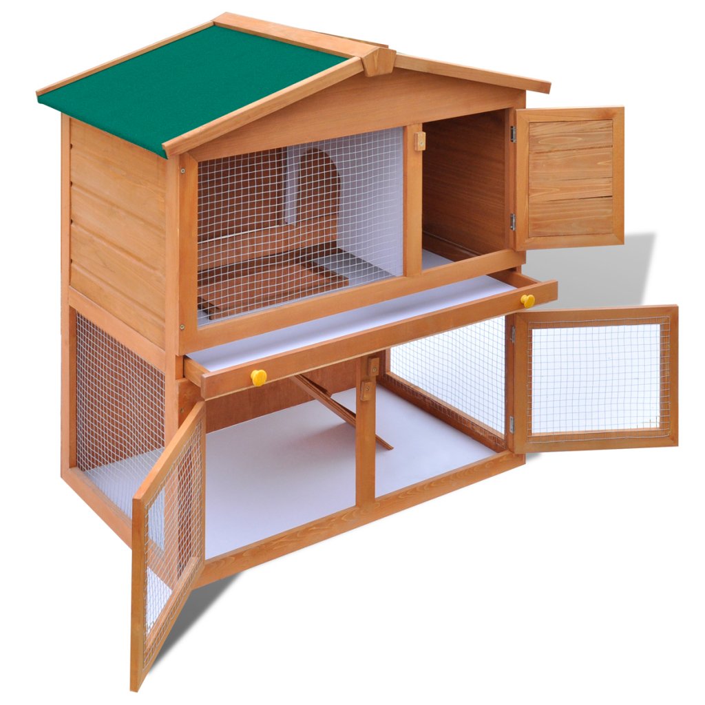 Festnight Conejera de Mascotas con 3 Puertas Juala de Madera para los Animales Pequeños Conejera De Exterior 93 x 60 x 97 cm
