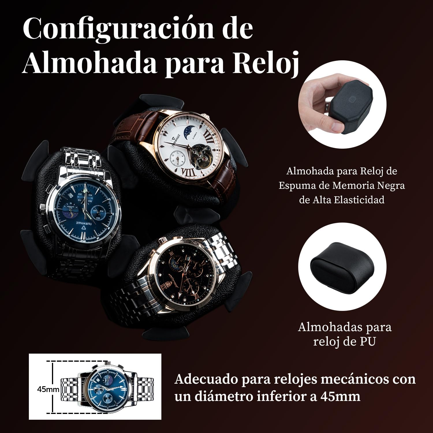 Mcbazel Automático de Relojes con Luz LED, Motor Silencioso Cajas Giratorias para Relojes 6+6 Compartimentos 4 Modos de Rotación Alimentado por USB DC, Control Independiente para Turntables | Caja MDF + piel PU Premium. 6 Enrolladores + 6 Almacenajes. Con