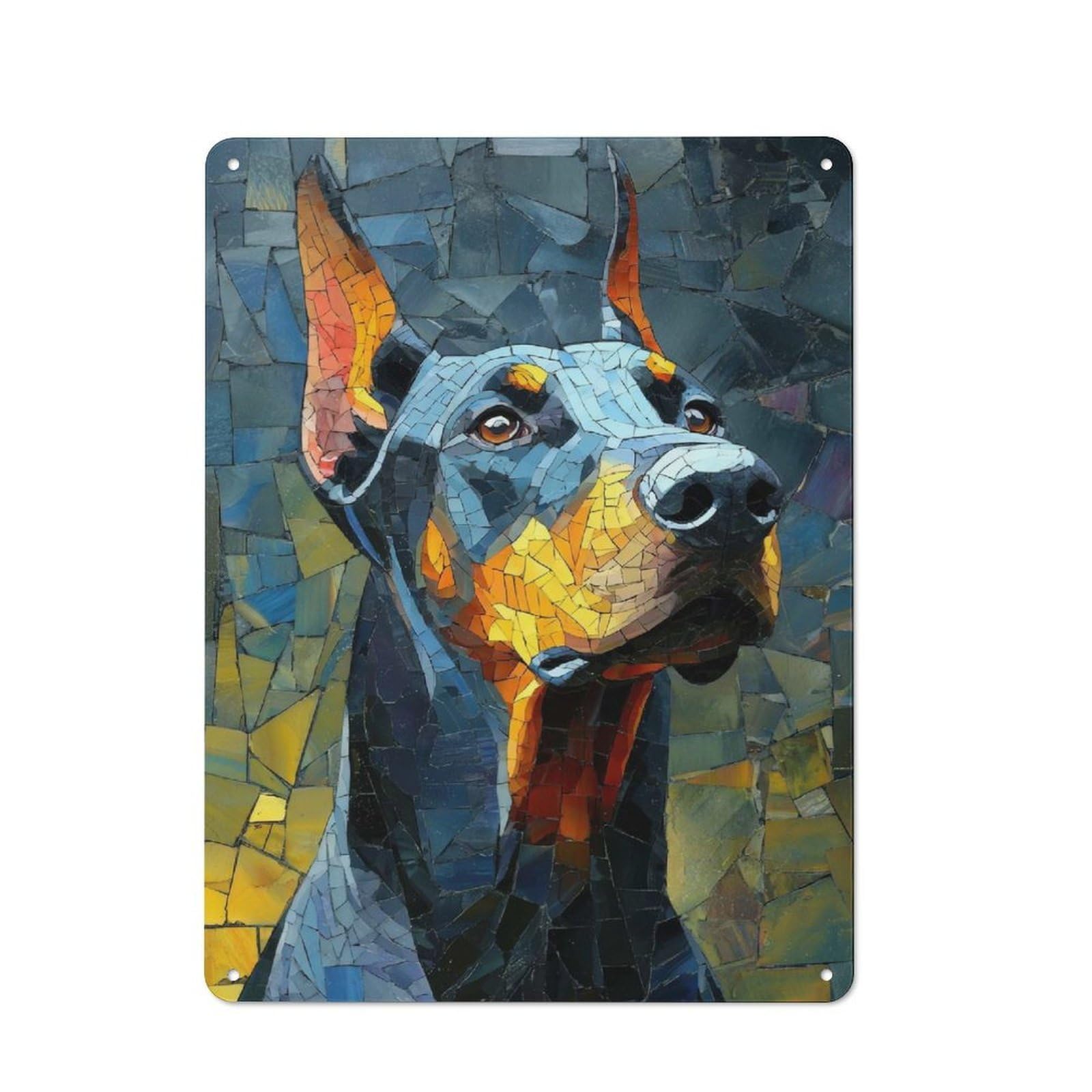 Junmoney Style-11 Metal Plaque 40X30cm With Doberman Mosaic Portrait For Pub Or Café, Vintage Decor, For Vintage Wall Decor Fans, For Metal Sign Collectors