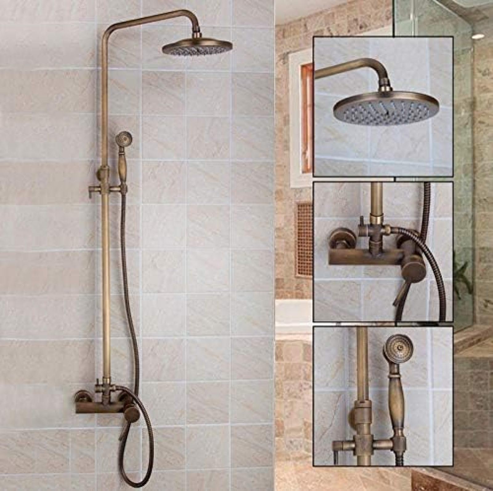 GLJTUO Shower system, Antique Brass Bathroom Rainfall Shower Head System Polished Chrome Bath & Shower Faucet Mixer Shower Set W/Hand Spray