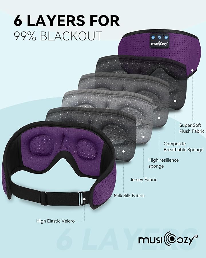 MUSICOZY 3D Sleep Headphones Mask Sleeping Headphones for Side Sleepers Eye Mask, Wireless Bluetooth Headband Headphones Cool Gadgets Unique Gifts(Purple) - image 6