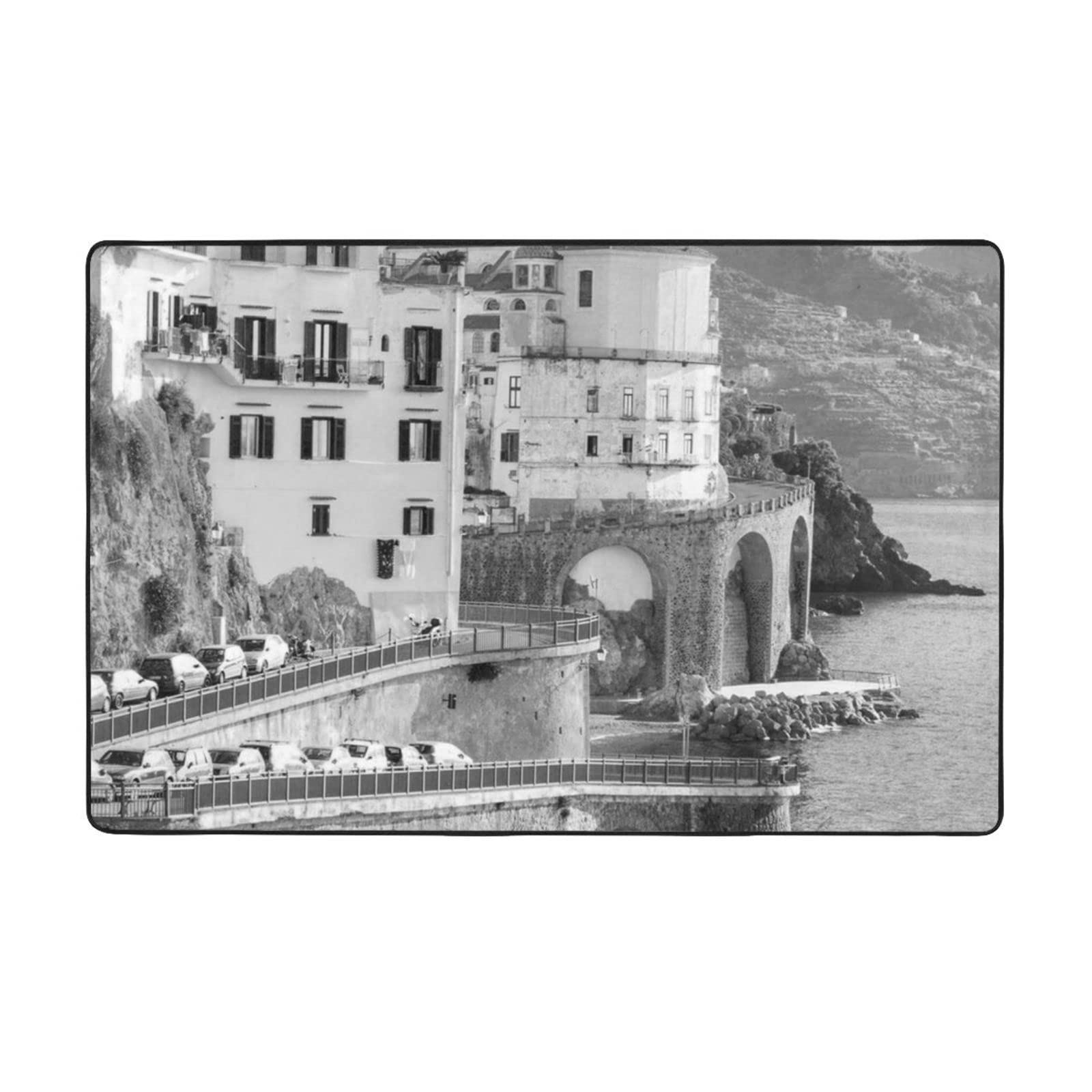 Grand tapis doux au motif bord de mer, élégance pour chambre
