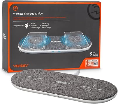 Ventev Wireless Chargepad Duo with Qi Technology | Fast Charging Samsung & Apple Charging Station for Two Phones at Once | Works as an iPhone Charger and Samsung Android Charger