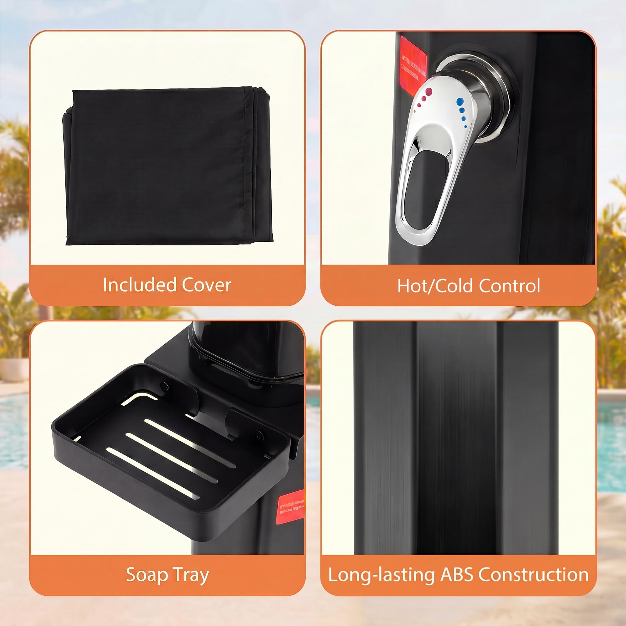 HOMASIS Solardusche 35L, Gartendusche mit 360° drehbarer Duschkopf, Handbrause & Fußdusche, Pooldusche mit Abdeckhaube, Campingdusche, Außendusche bis 60°C, für Strand, Garten, Pool & Camping