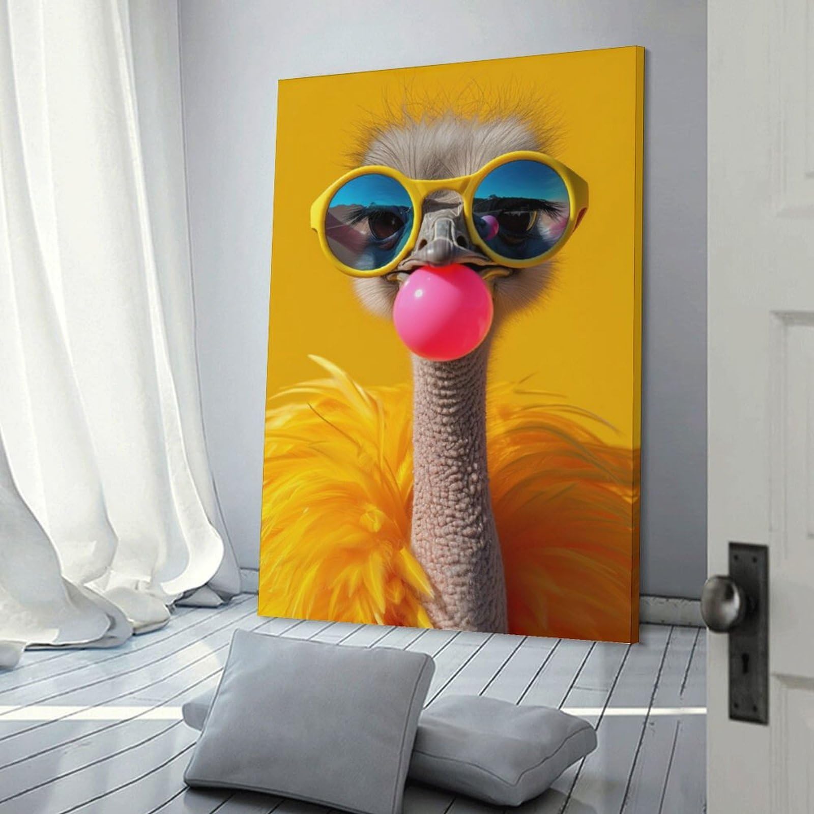 Junmoney Wall Picture Print Funny Ostrich with Sunglasses, 20x30inch(50x75cm), for Living Room, Bedroom, Office Or Hallway, A Flexible Wall Accent for Shared Spaces