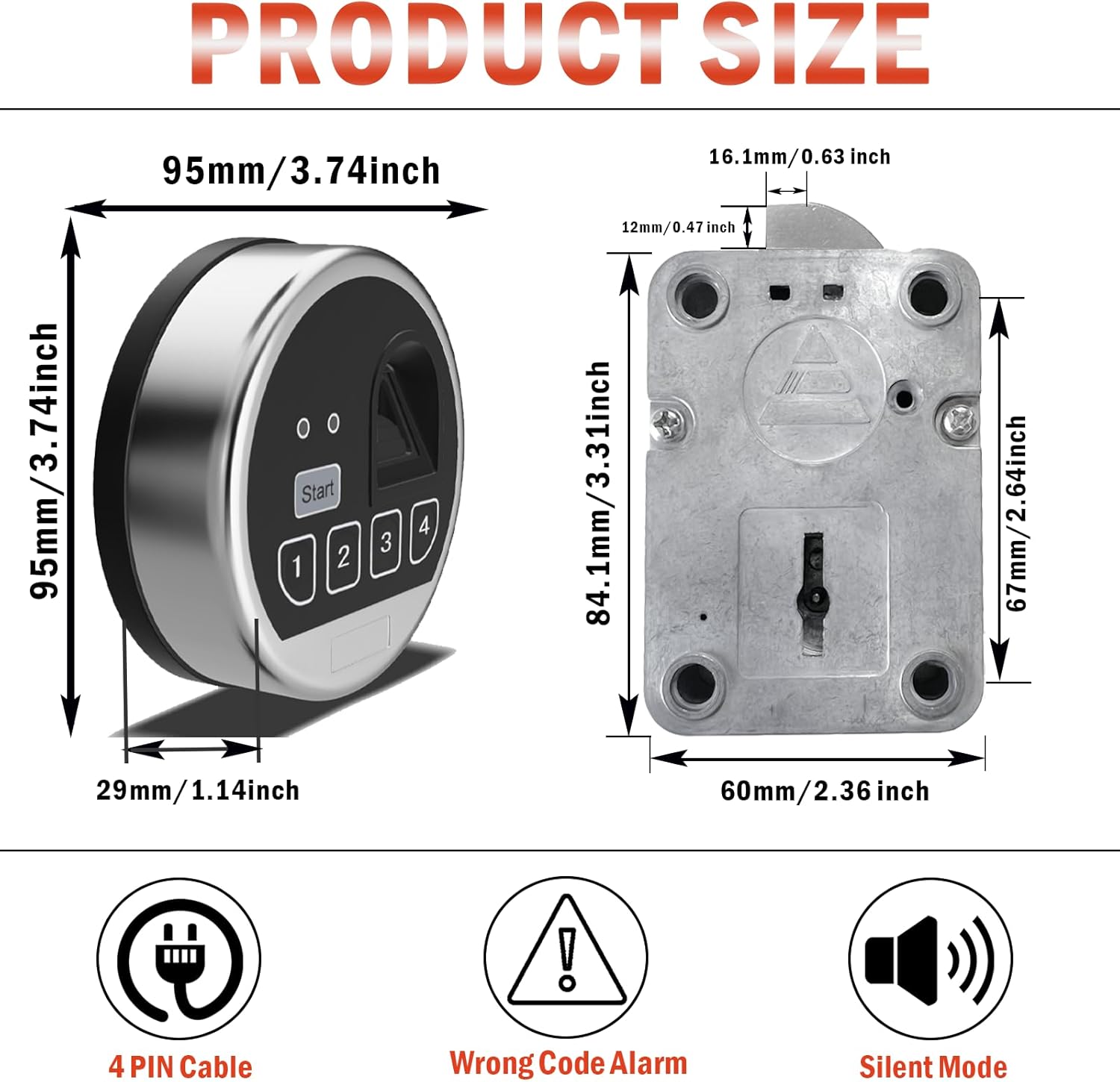 EMP Fingerprint and Digital Safe Electronic Keypad Lock, Gun Safe Lock Replacment with Swing Bolt Lock & 2 Emerency Keys, Chrome Keypad Lock(Right Swing Bolt)