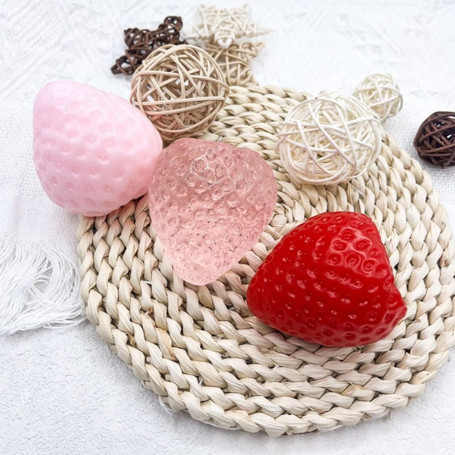 3PCS Fidget Stress Fruit Strawberry Toys| Soft & Cute Handmade Strawberry Taba Squishy Toys | Novelty Squeeze Toys Big Strawberry Squishy for Stress Relief