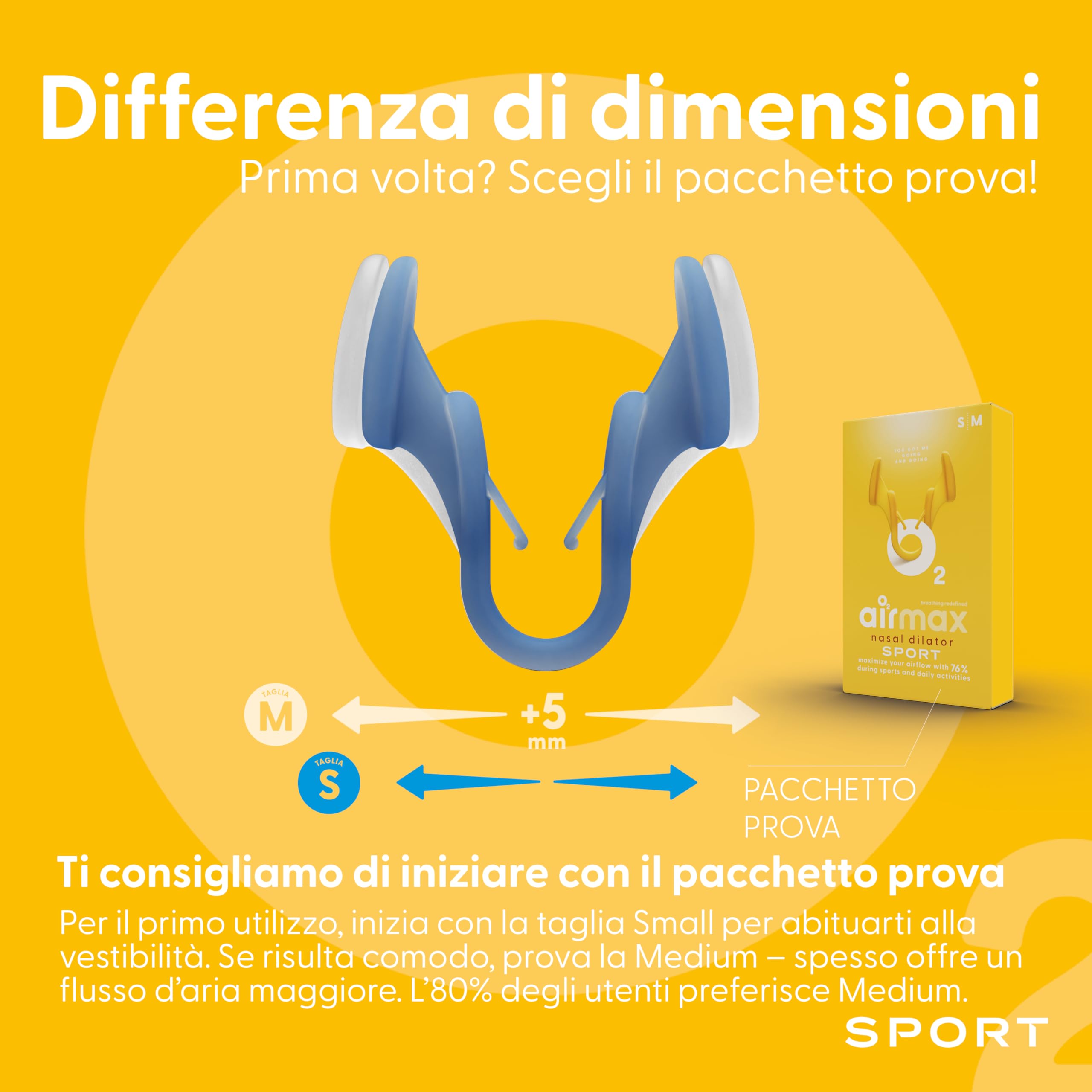 Airmax Sport Trial Pack - Dilatatori nasali unisex, facili da usare, sicuri e comodi, migliorano il flusso d'aria, blu (s) e trasparente (m)