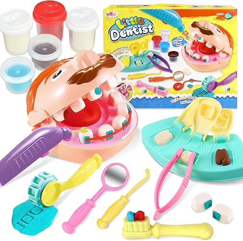 CORPER TOYS Juego de masa de color para dentistas para niños de 4 a 8 años con kit dental de taladro y herramientas de relleno, juego de bricolaje