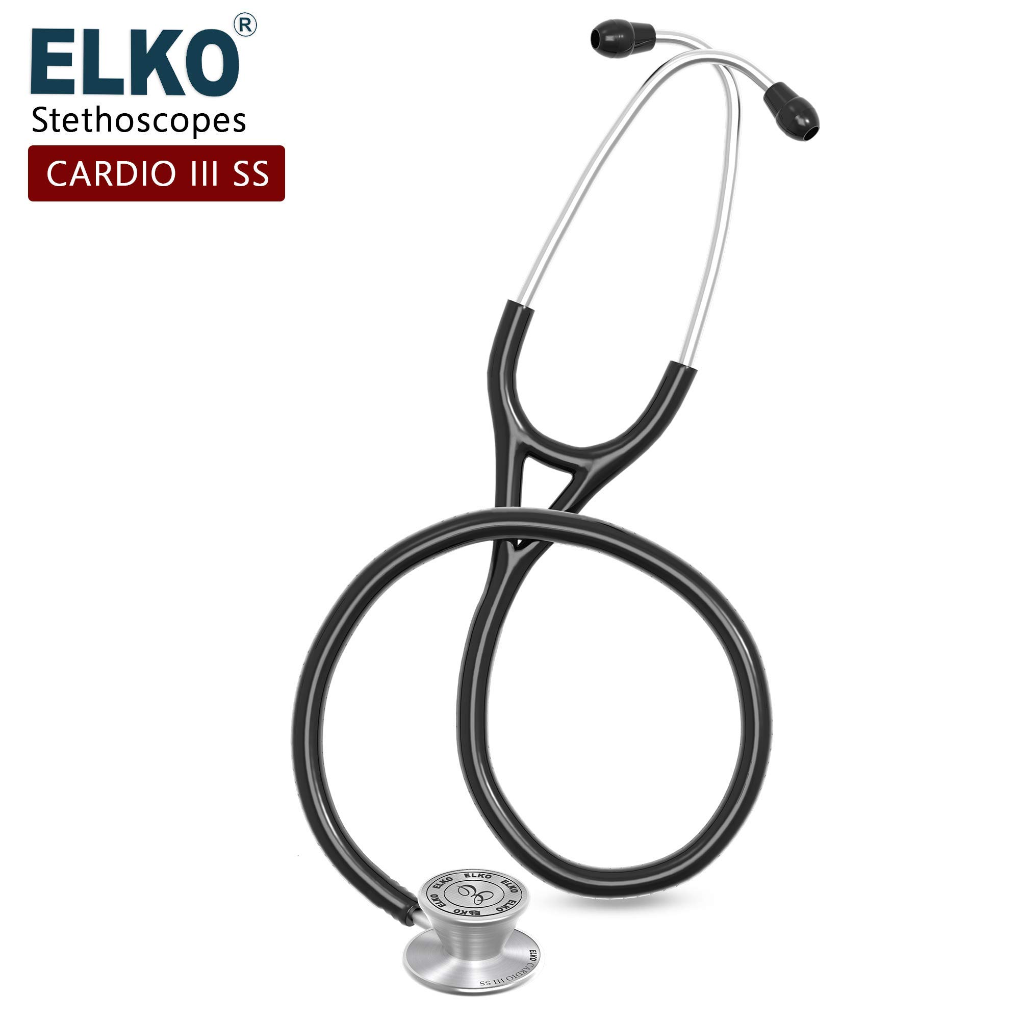 ELKO EL-060 CARDIO III SS Stainless Steel Acoustic Stethoscope | Two-Way PVC Tubing | Double Sided Chestpiece For Adult & Pediatric Patient | Doctors & Medical Students (Black) - Image 3 thumbnail