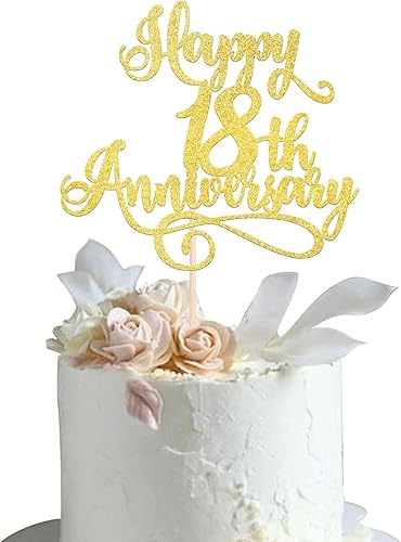 Miniatura 6 de Rsstarxi 1 paquete de decoración dorada para tarta de 18 aniversario con purpurina para boda, aniversario, saludos a 18 años, decoración para