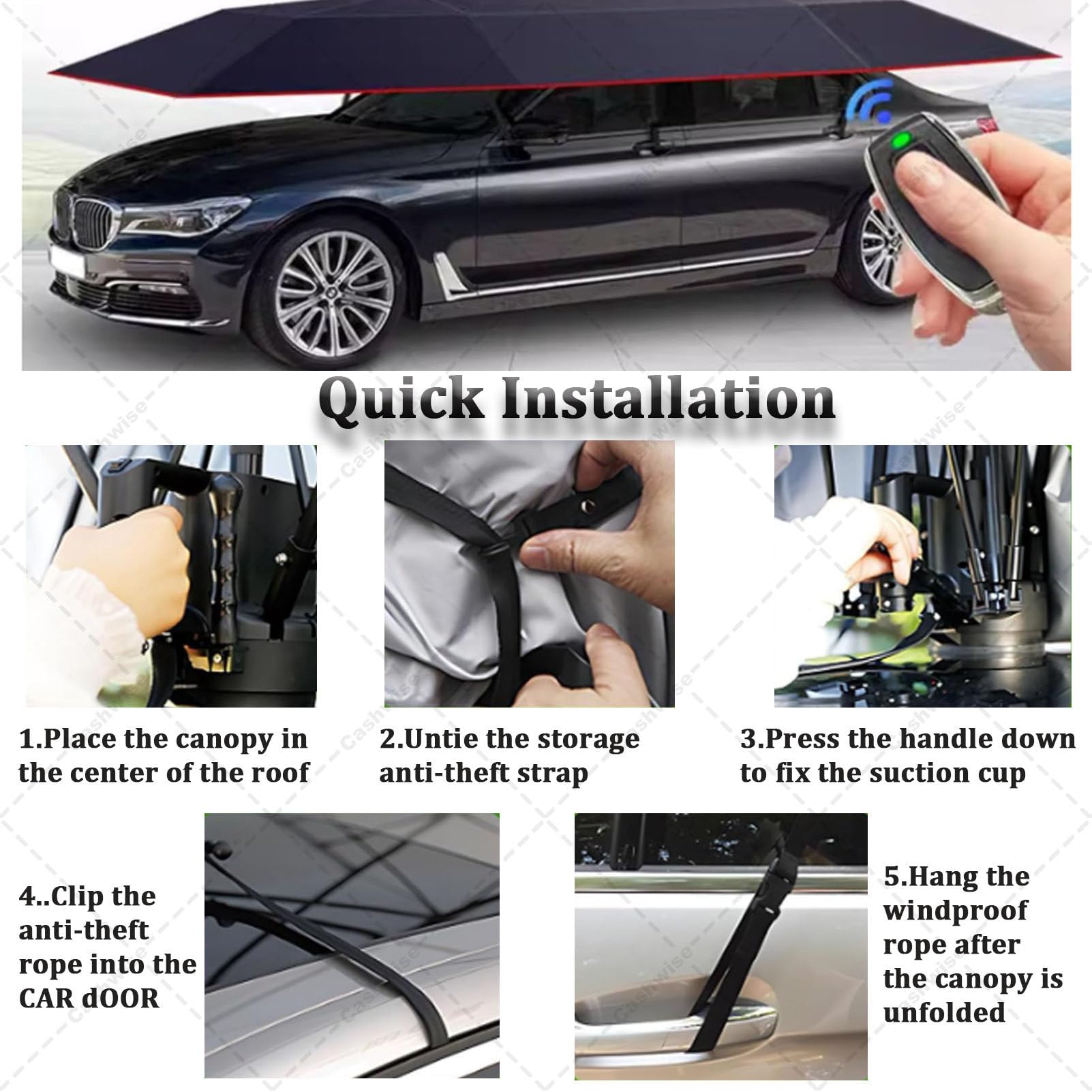 Copertura per tenda automatica per auto, telecomando per auto, impermeabile, in tessuto Oxford, ombrello per esterni, riparo pieghevole antifurto, blu 5,2 m