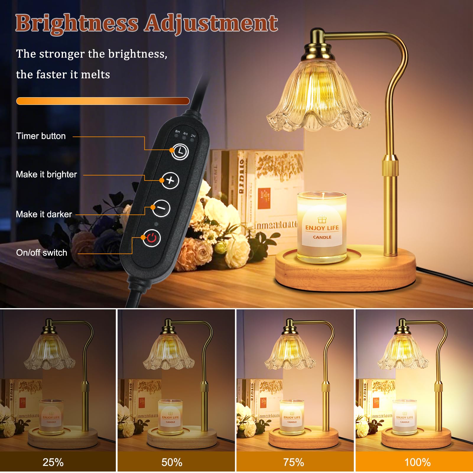 Chauffe-Bougie Électrique LEDLightsWorld - Hauteur Réglable, Variateur + Minuterie - Parfum Sans Flamme Noël Saint-Valentin