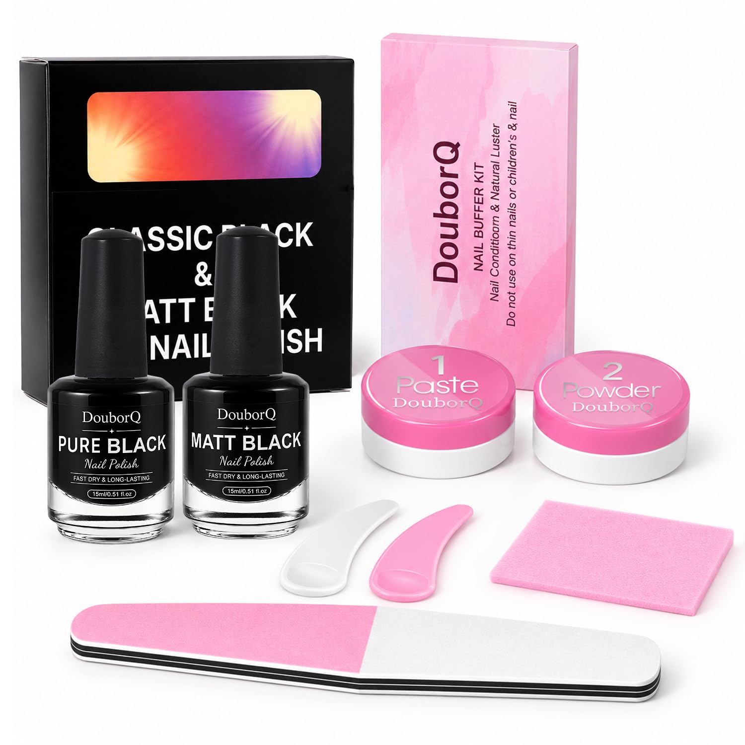 Major Dijit Set di smalti neri classici opachi, con set per la cura delle unghie | Set di riparazione più 2 colori: nero lucido e smalto nero opaco da 15 ml, asciugatura rapida, formula alla cheratina