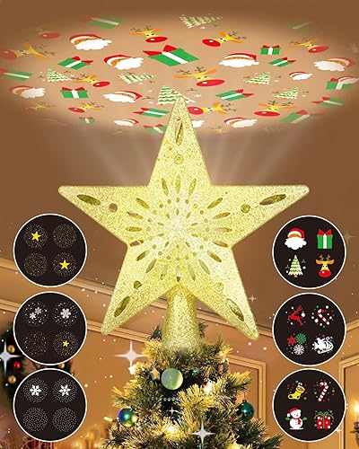 Decoración para árbol de Navidad con 6 tipos de efectos de proyección, proyector dorado para árbol de Navidad, decoración de árbol de Navidad