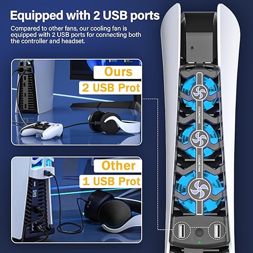Miniatura 4 de Ventilador de refrigeración para PS5, ventilador enfriador con ventilador silencioso de 3 velocidades, luz RGB para ventilador de refrigeración PS5,