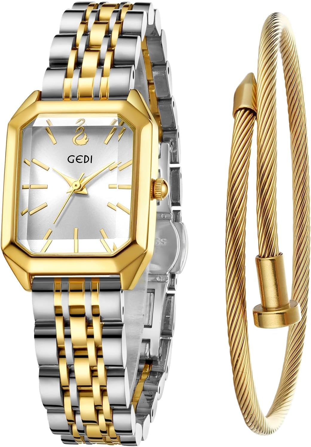 Gosasa Watches for Women Vintage Bracelet Rectangular Case Gold Watch Ladies Quartz Wrist Watches Waterproof with Tools