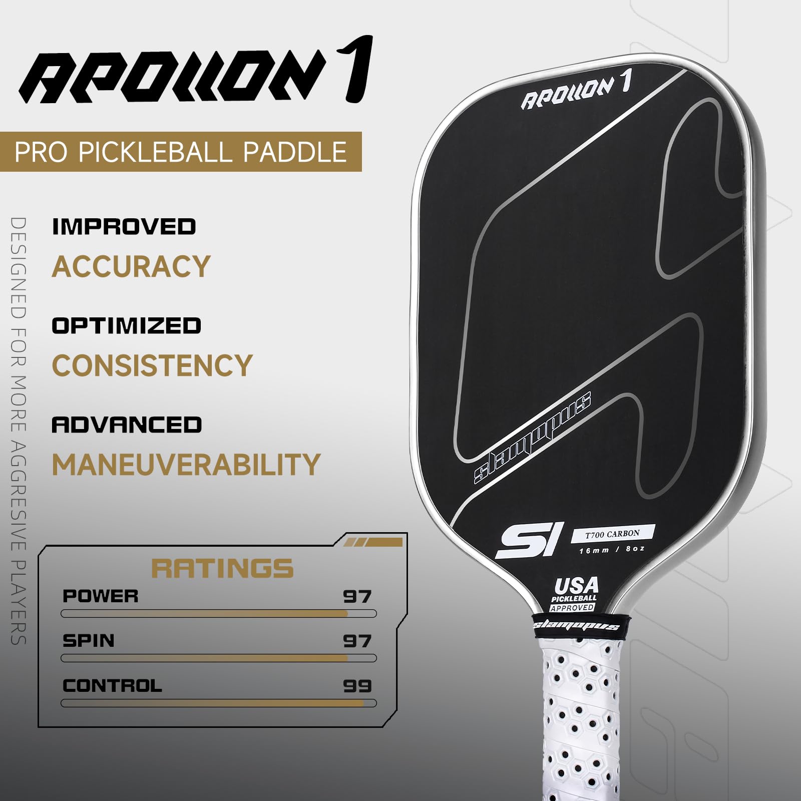 Racchette da pickleball in fibra di carbonio grezzo, T700, con nucleo in polimero a nido d'ape da 16 mm e overgrips, per pickle ball di alta qualità, controllo e rotazione e potenza migliorati