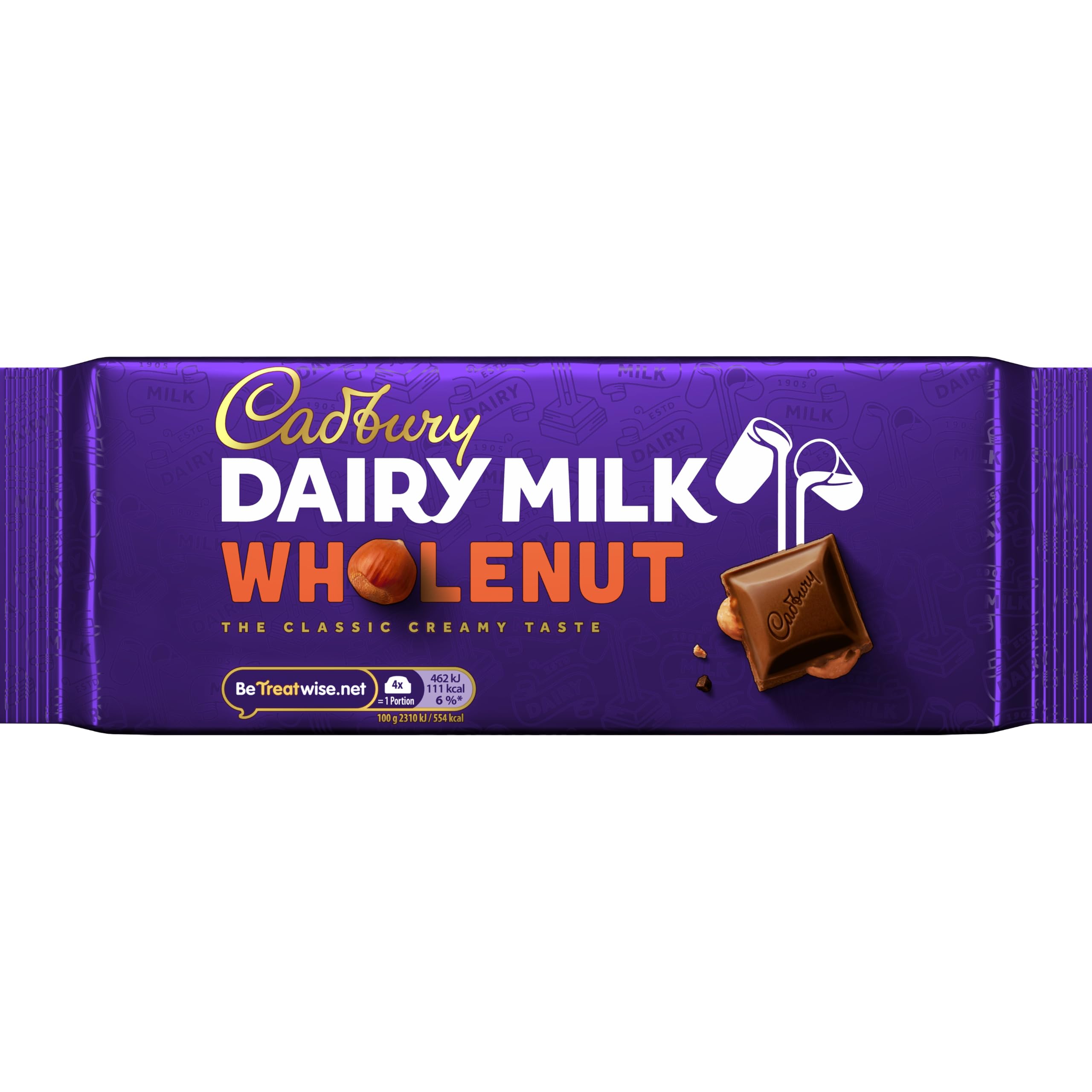Cadbury Whole Nut, Dairy Milk Schokolade – cremige Milchschokolade mit mit ganzen Haselnuss Stücken – leckere Süßigkeit mit vollmundigem Geschmack – ganze Nuss, 14 x 180 g