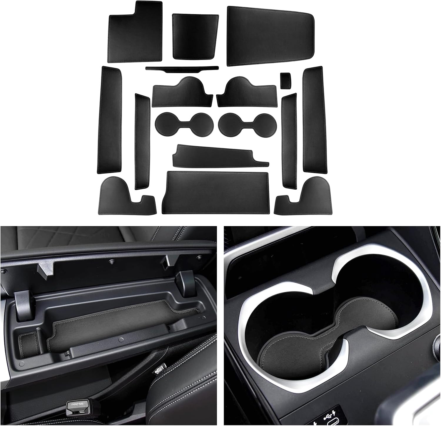 KUNGKIC for BMW X1 U11 2022 2023 2024 PU Car Non-Slip Cup Holder Insert Glove Compartment Mat Door Pocket Center Console Mats Anti Dust Interior Essentials Decoration Accessories 17Pcs Black