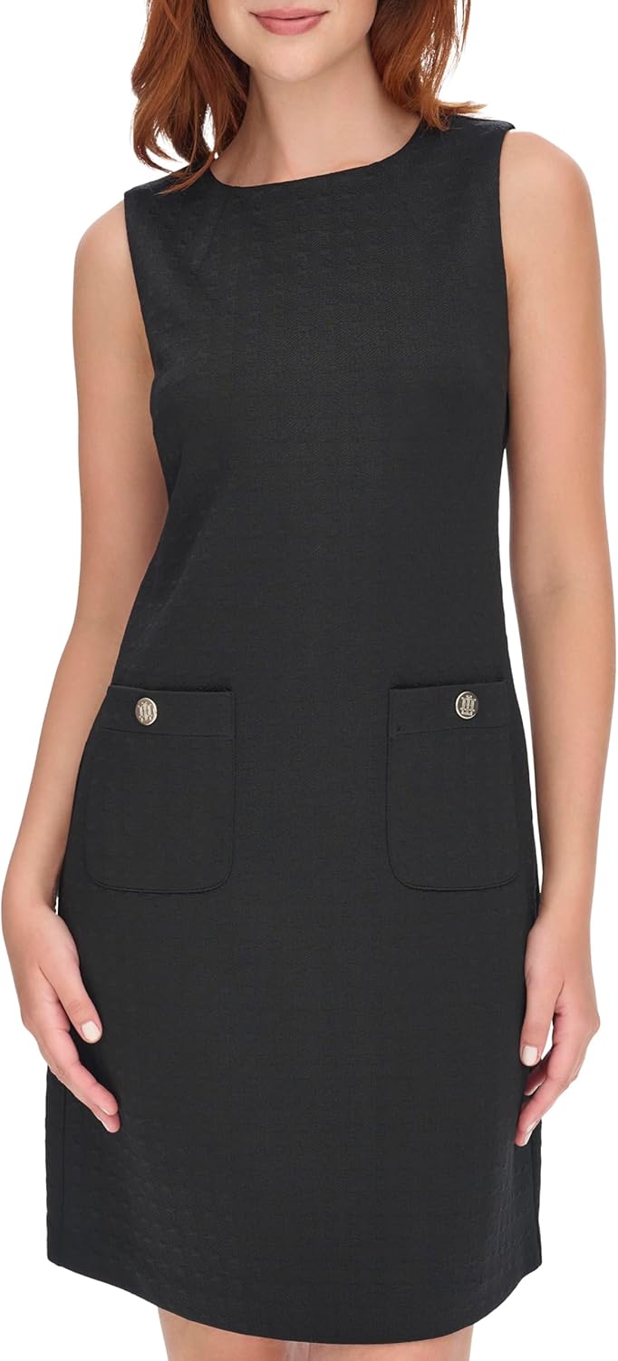 Tommy Hilfiger Womens Sleeveless Boat Neck Textured Knit Shift Mini Dress - Image 5